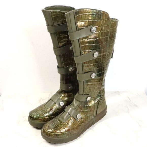 DC Shoes Women's 7 Filter Green Crocodile Military Pirate Tall Boots RARE 2008 - Picture 1 of 11